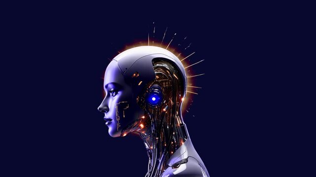 Futuristic ai robot animation isolated asset, transparent 4K video, alpha channel, ProRes 4444