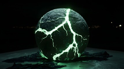 Cracked sphere glows with inner light