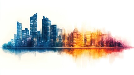 Fototapeta premium Cityscape Abstract Urban Architecture Illuminated at Night with Rich Details and Sepiatone Aesthetic Chaos