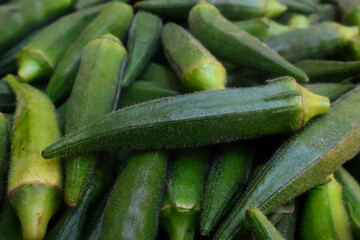 Fresh okra or lady finger in Pakistani market. bhindi or ladyfinger Close-up