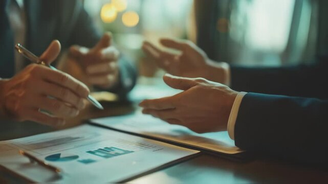 In a softly lit room a politician gestures emphatically pointing to a detailed chart on a document while an advisor takes notes fervently