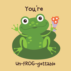 You are Un-FROG-gettable. Cute characters in flat style. Vector illustration. Greeting card template
