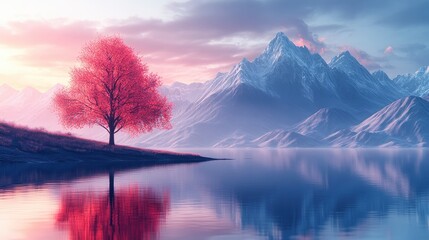 Geometric low-poly landscape with futuristic elements and holographic overlay effects