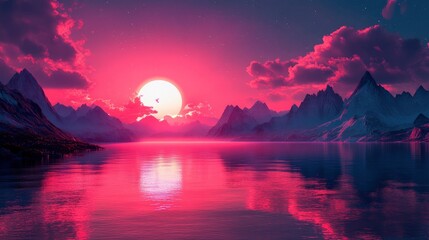 Geometric low-poly landscape with futuristic elements and holographic overlay effects