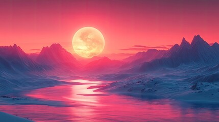 Geometric low-poly landscape with futuristic elements and holographic overlay effects