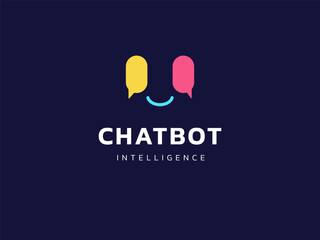 Chat Bot Artificial Intelligence Technology with colorful chat box human face logo vector design concept. Robot Virtual Assistance logotype symbol for AI Technology, online support, automation, ui.