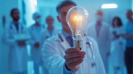 Doctors representing innovative medical ideas with light bulbs symbolizing creativity in healthcare