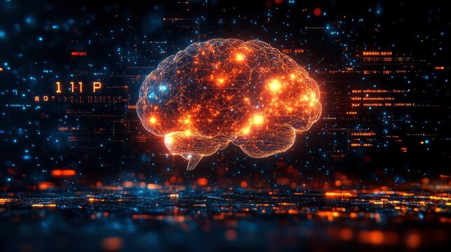 Geometric pattern forming a digital brain structure with neural connections