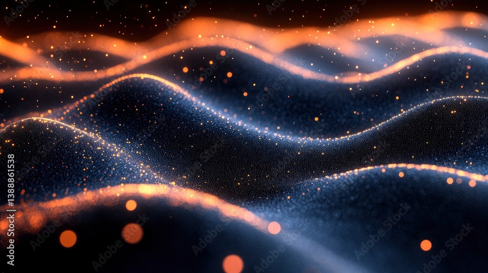 Wall mural digital ocean waves made of flowing data streams and particle effects