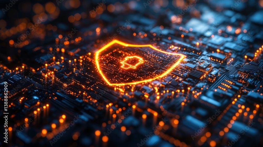 Wall mural abstract representation of cyber security using shield-like structures