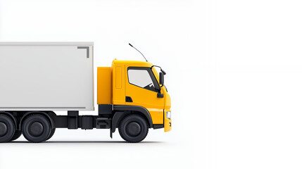 Fototapeta premium bright yellow delivery truck with white cargo box is shown in profile, symbolizing transportation and logistics