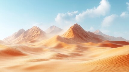 Digital desert landscape with geometric dunes and particle effects