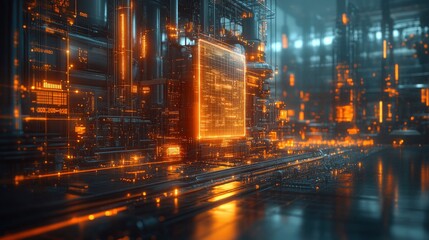 Fototapeta premium Futuristic digital factory with automated processes visualization