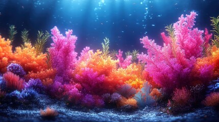 Digital coral reef made of geometric shapes and glowing elements