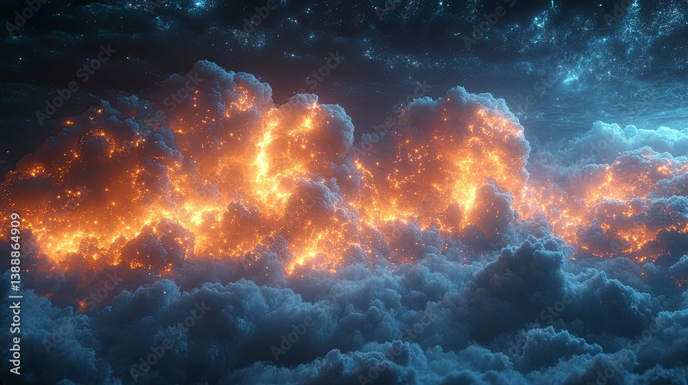 Wall mural digital storm system with data clouds and lightning effects