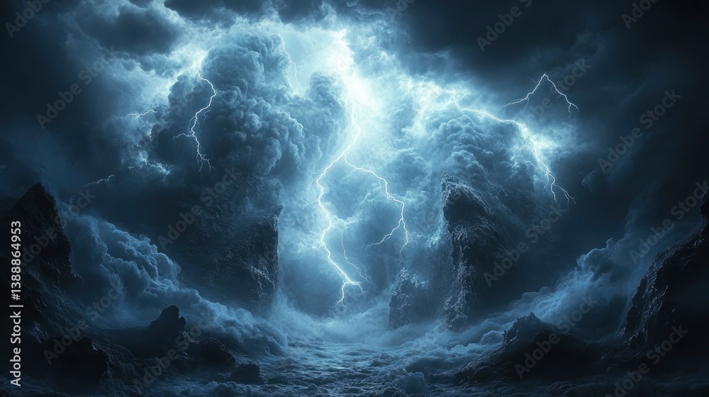 Wall mural digital storm system with data clouds and lightning effects