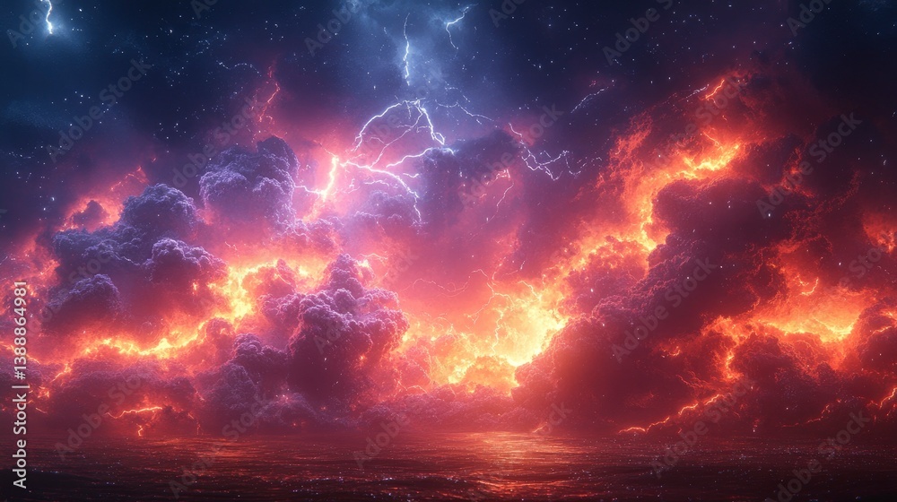 Wall mural digital storm system with data clouds and lightning effects