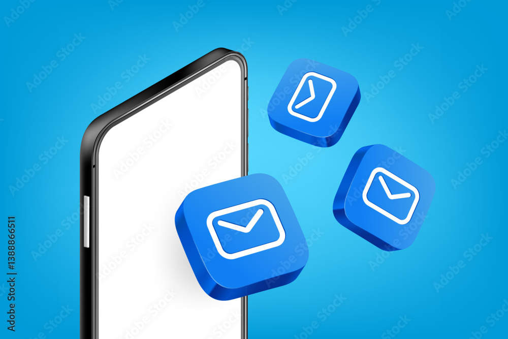 Aufkleber Receiving and sending email via mobile application. 3d vector concept