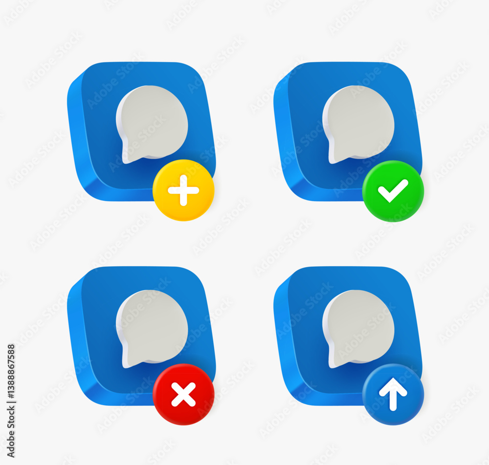 Poster Speech bubble icon set with different pictograms. 3d vector icons collection