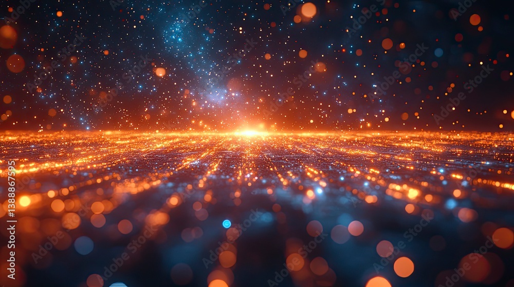 Wall mural digital meteor shower with data streams and particle effects