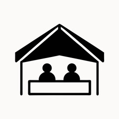 Black And White Icon Of Two People At A Trade Show Booth