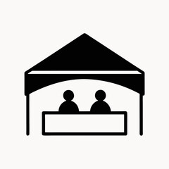 Sales Booth With Two People Minimalist Vector Icon Black And White Image