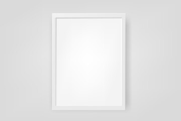 Vertical picture with white frame on the wall. 3d vector mockup