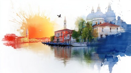 Fototapeta premium Impressionist abstract oil painting of Grand Canal at sunset with vibrant colors, rich details, soft lighting, and sepia tones, Aesthetic Chaos 15