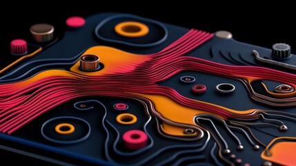 Intricate Circuitry Design: Abstract close-up showcases a modern and sophisticated electronic circuit board. Delve into the fascinating core of technology and the marvels of its intricate design.