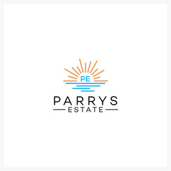 Fototapeta premium Modern Real Estate Logo with Sunrise Elements