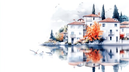 Obraz premium Coastal Village Impressionist Abstract Oil Painting with Rich Details and Soft Sepiatone Aesthetic Chaos