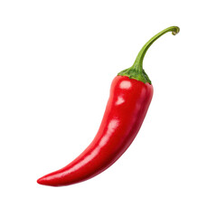 Single red chili pepper isolated on white background. Fresh and spicy ingredient for cooking.