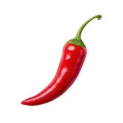 Single red chili pepper isolated on white background. Fresh and spicy ingredient for cooking.