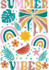 Retro Summer Vibes Beach Boho Tree Flower T Shirt Design