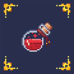 Fototapeta premium pixel art isolated icon red healing potion with gold frame for 2d rpg retro game
