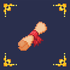 Fototapeta premium Pixel art icon scroll with red ribbon for rpg retro 2d game