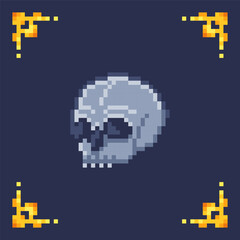 Obraz premium Pixel art icon skull for rpg retro 2d game