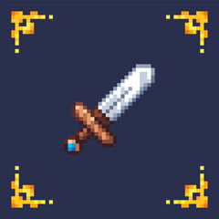 Obraz premium Pixel art icon sword with gem for rpg retro 2D game