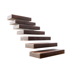 Floating wooden steps on a white background. Concept of progress, growth, and achievement.