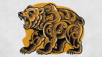 A Fierce Ornate Bear Tattoo Design Illustration