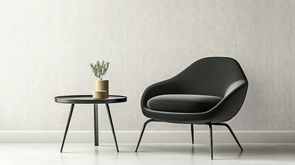 Fototapeta premium A modern lounge chair and table display in a minimalist room