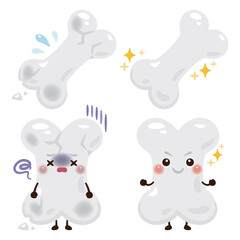 脆くなった骨のキャラクターと元気な骨のキャラクター