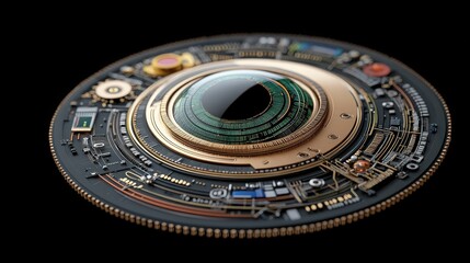 Obraz premium Precision Lens: A close-up view of a modern lens technology with intricate details, illustrating a convergence of art and science in visual technology. 