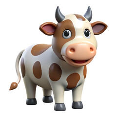 Cute 3D Cartoon Cow with Brown Spots &ndash; Isolated PNG on Transparent Background
