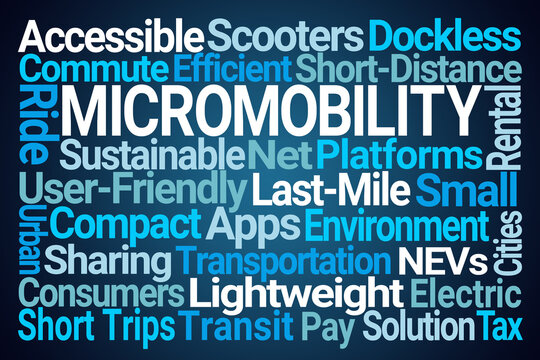 Micromobility Word Cloud on Blue Background