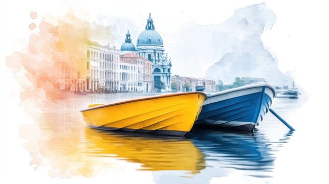 Venice Scene: Boats in Tranquil Canals of Amsterdam's Artistic Landscape, Sepiatone Oil Painting Aesthetic Chaos