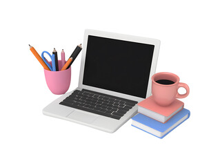 Fototapeta premium Modern workspace setup boasts clean pastel colors and bright even lighting. AI Generated
