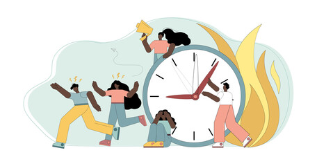 Failed deadline. Time is over. The deadlines have been disrupted. People are in a hurry to fulfill the contract