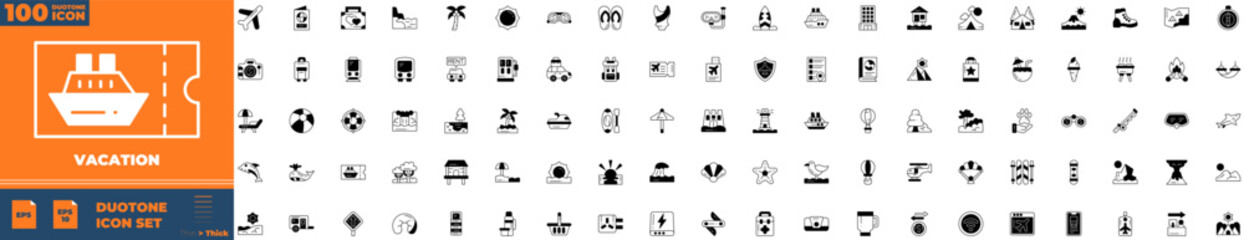 Fototapeta premium Vacation Duotone Editable Icons set. Vector illustration in modern thin duotone style of vacation icons: Travel, holiday, tourism, etc