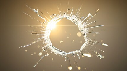 Broken glass circle with bright light behind it